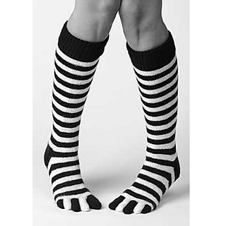 person wearing striped toe socks