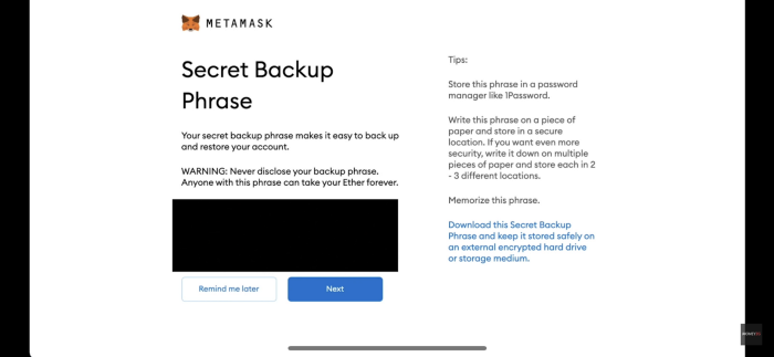 Metamask secret backup phrase