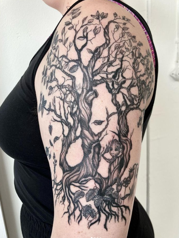 Magical Tree Half Sleeve Women Tattoos
