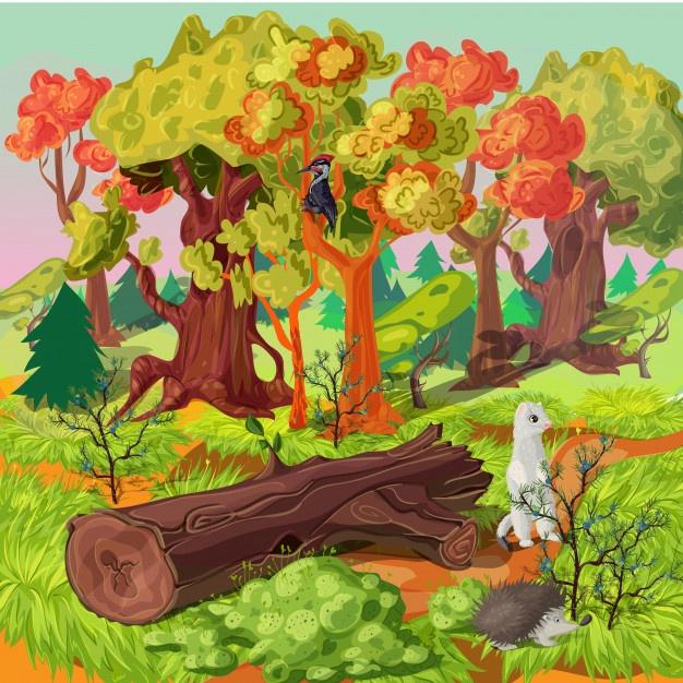 Ilustração de floresta e animais Vetor grátis