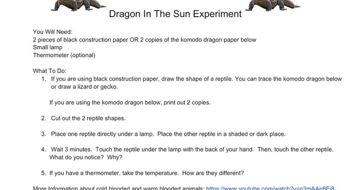 Copy of Komodo Dragon Experiment Directions and Outline