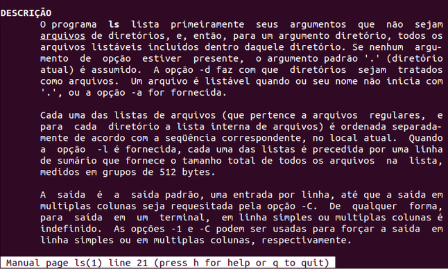 Descrição do comando ls