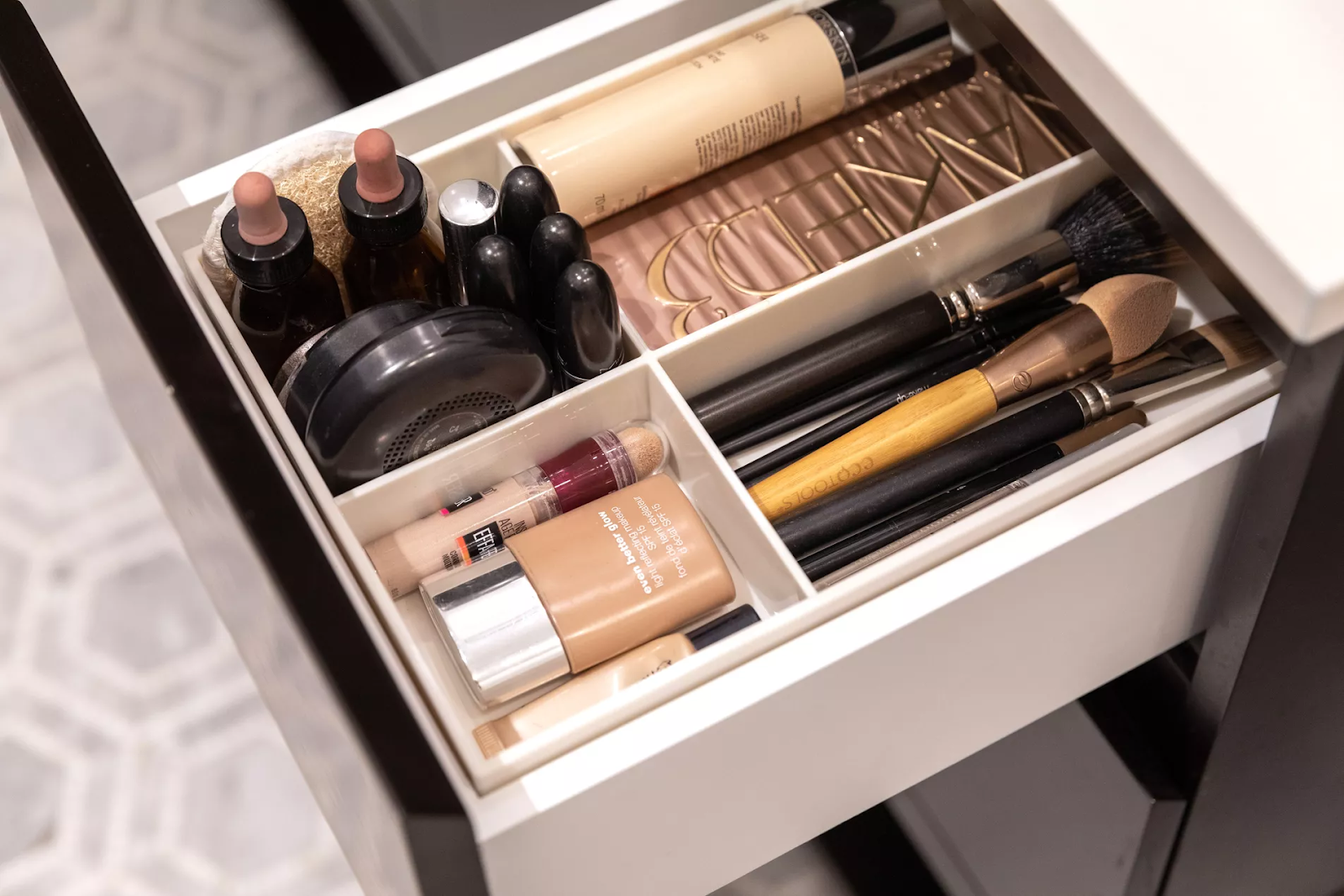 Organized make up inside drawer