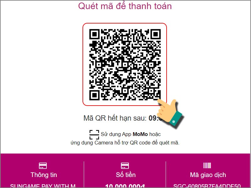 Mở ứng dụng MOMO và thanh toán