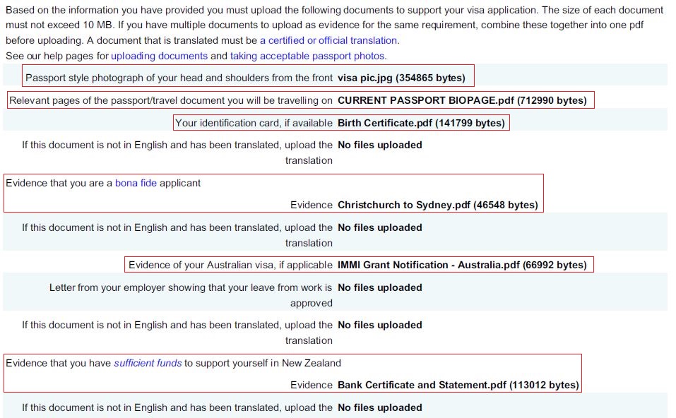 New Zealand Visitor Visa Application - Upload Documents