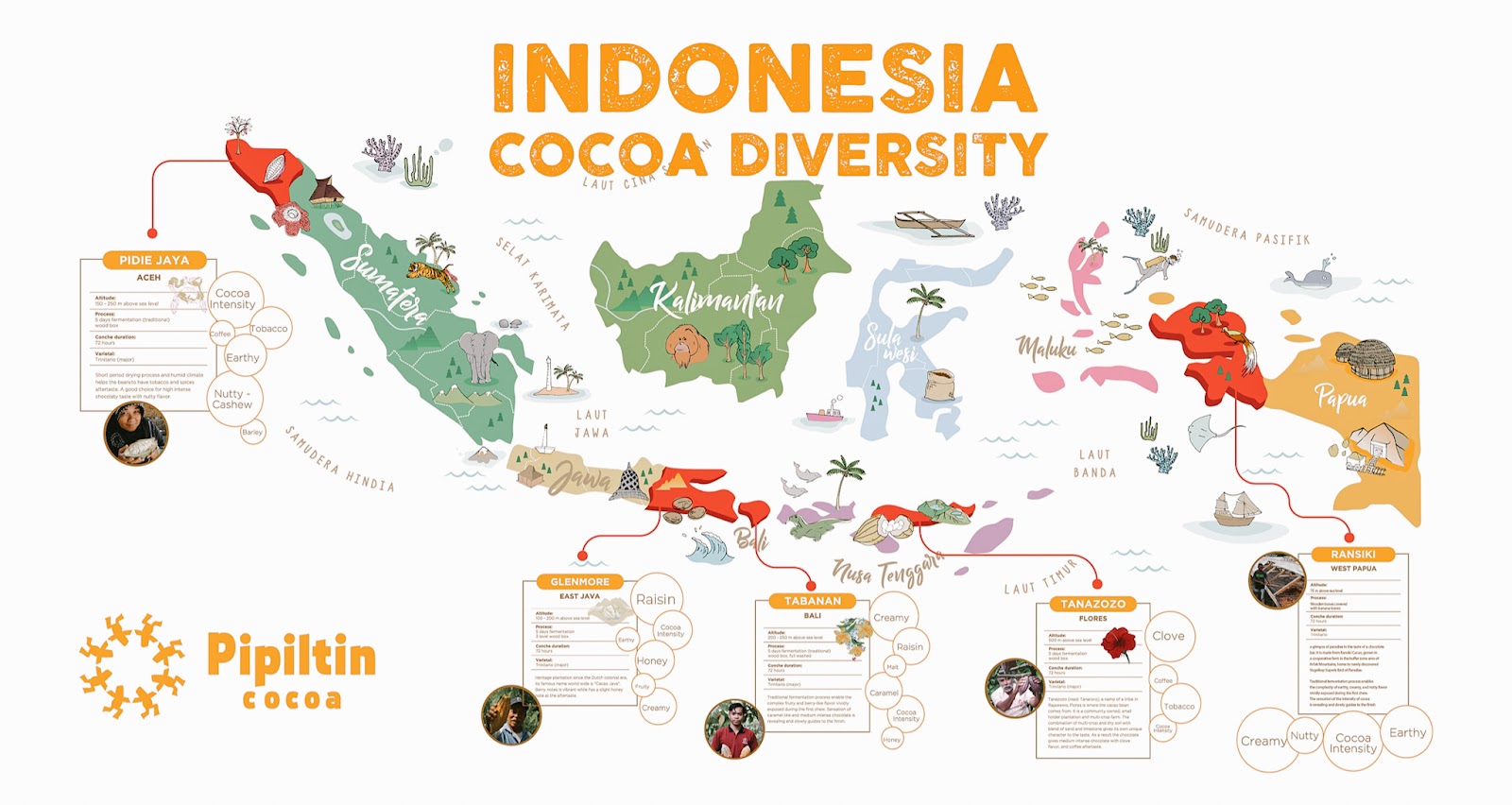 map of Indonesian chocolate locations diversity
