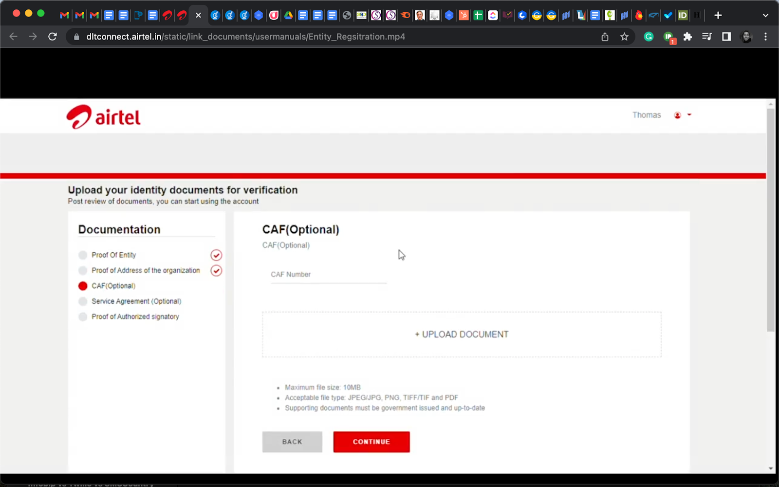 Documents to upload during an enterprise Airtel DLT registration | SMScountry