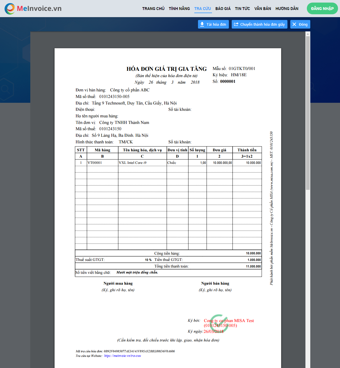 Tra cứu hóa đơn điện tử theo file