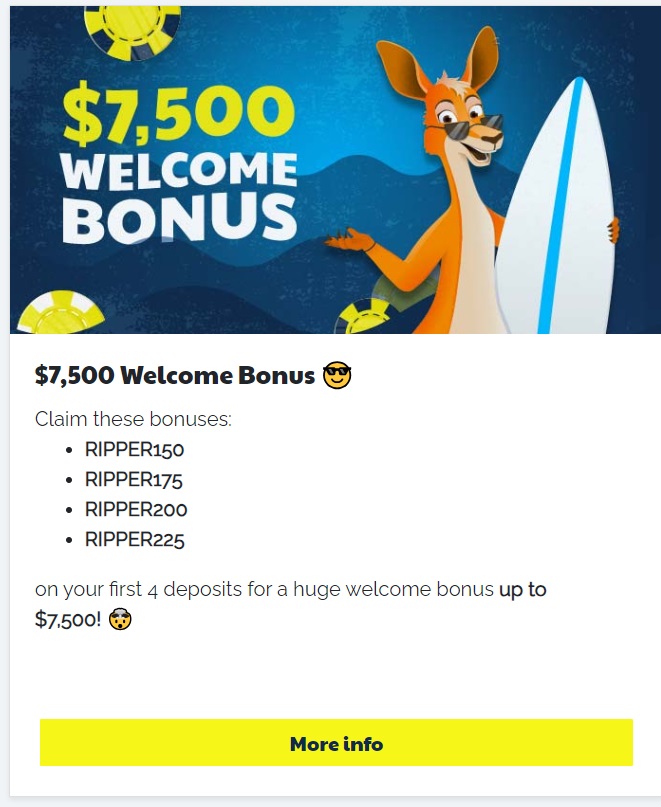 Ripper Casino Welcome Bonus Package for New Players