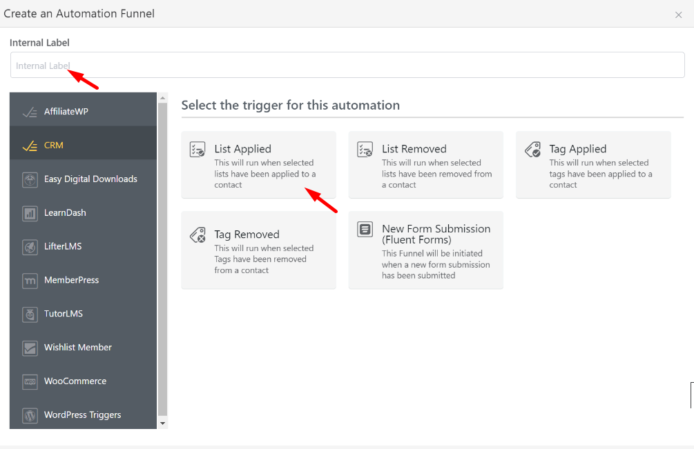 creating an automation in fluentcrm