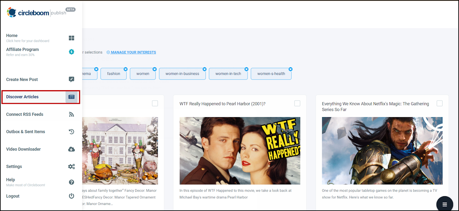 You can discover amazing articles by using 'Discover Articles' feature on Circleboom.