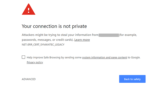Sua conexão não é um erro privado no Google Chrome