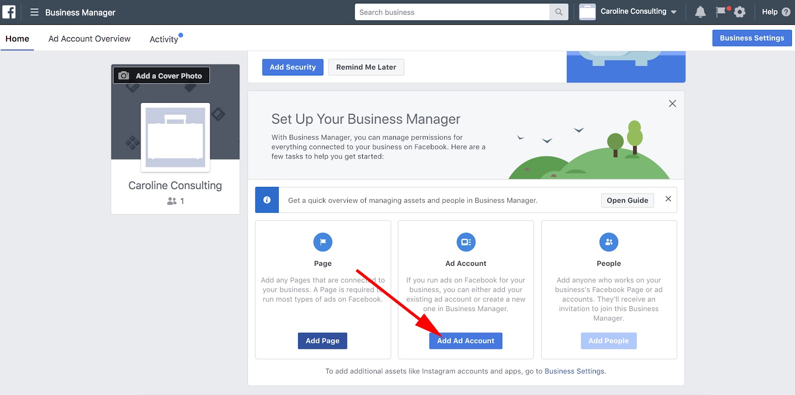 create a facebook page in business manager