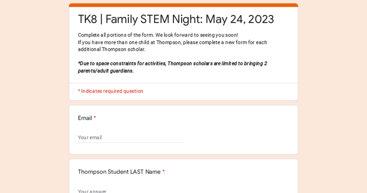 TK8 | Family STEM Night: May 24, 2023