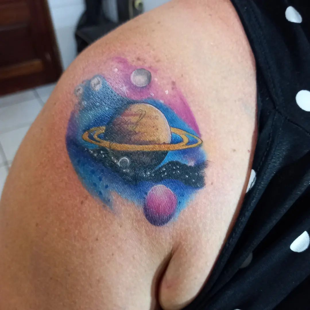 Star, Earth and Moon with a Planet Tattoo