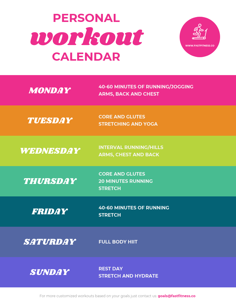Colorful Weekly Workout Schedule Template
