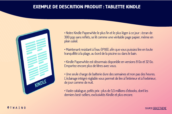 Description de produit tablette kindle