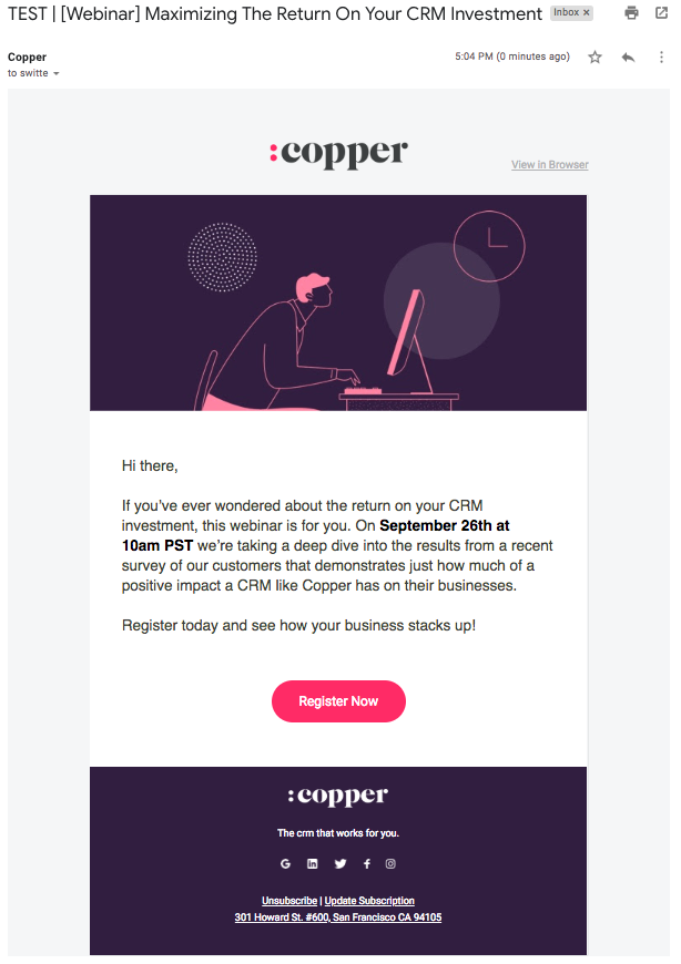 copper email subject line a/b test 1