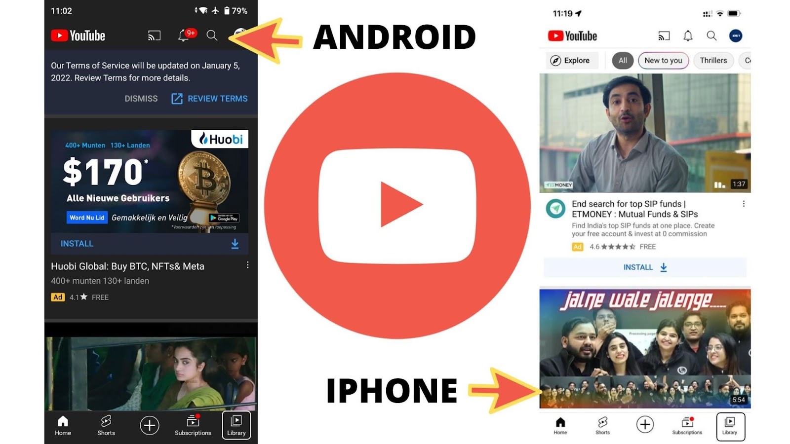 Youtube iPhone or android library option