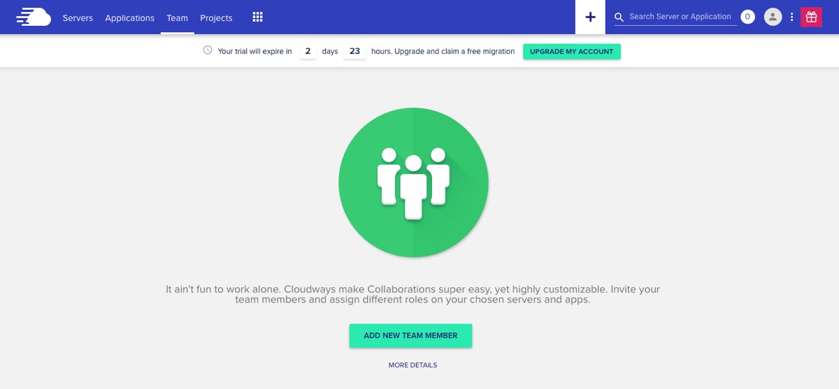 Adicionando membros da equipe a um servidor Cloudways
