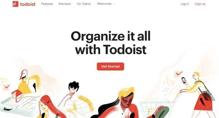 Page d'accueil de Todoist