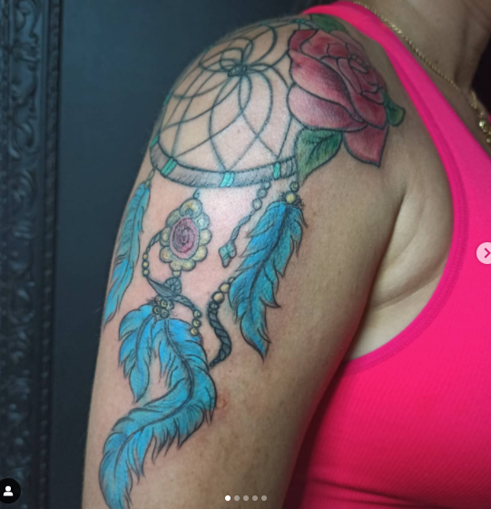 Blue Dream Catcher Shoulder Tattoo