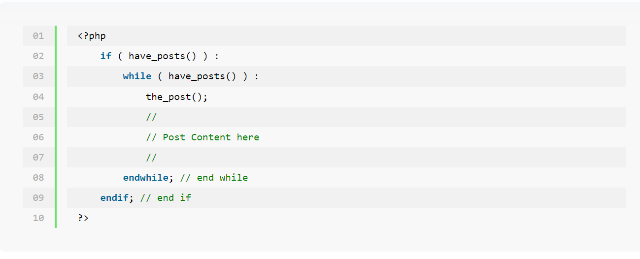 Example of what a simple WordPress loop looks like.