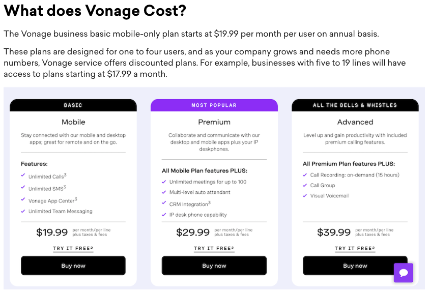 The Top Best Text Message Service Providers In The UK | Vonage's pricing plans