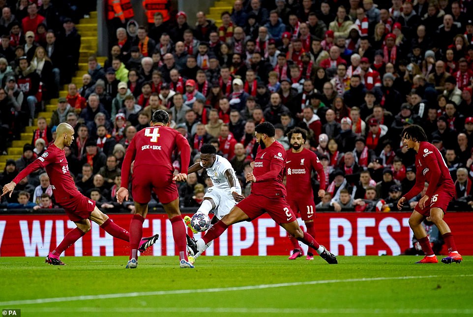 But Vinicius brought the European champions back into the game before half time, first producing this outstanding finish