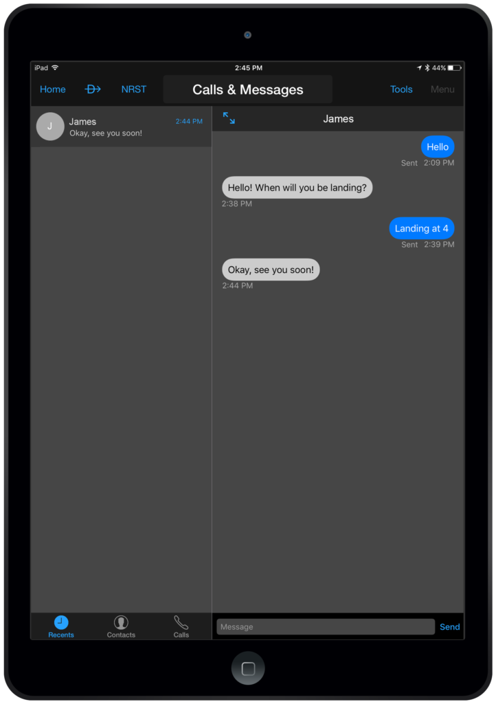 iPad displaying messages on Garmin Pilot app.