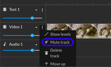 The Mute track option highlighted in the WeVideo timeline. 