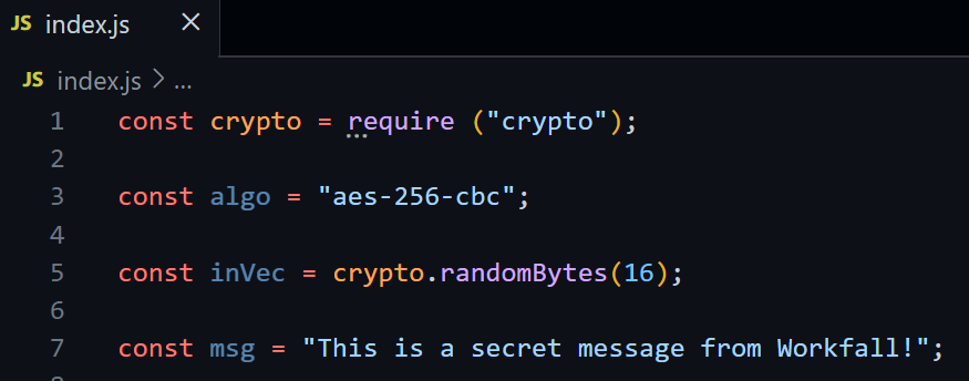 encryption and decryption of messages using Crypto in Node.js
