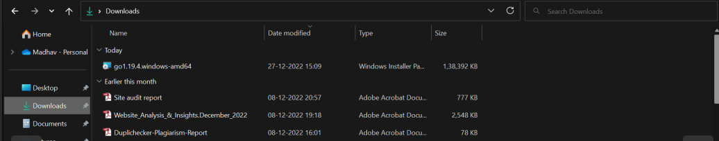Downloaded Golang Installer in Windows
