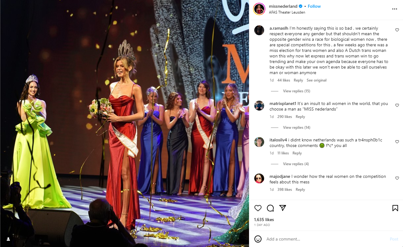 Transgender-Identifying Man Beats Out Women to Win Netherlands’ Miss Universe Pageant