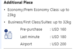 Additional piece pet fee on Singapore Airlines