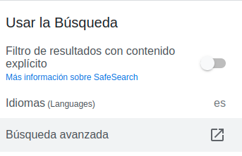 Opciones de configuración de Google