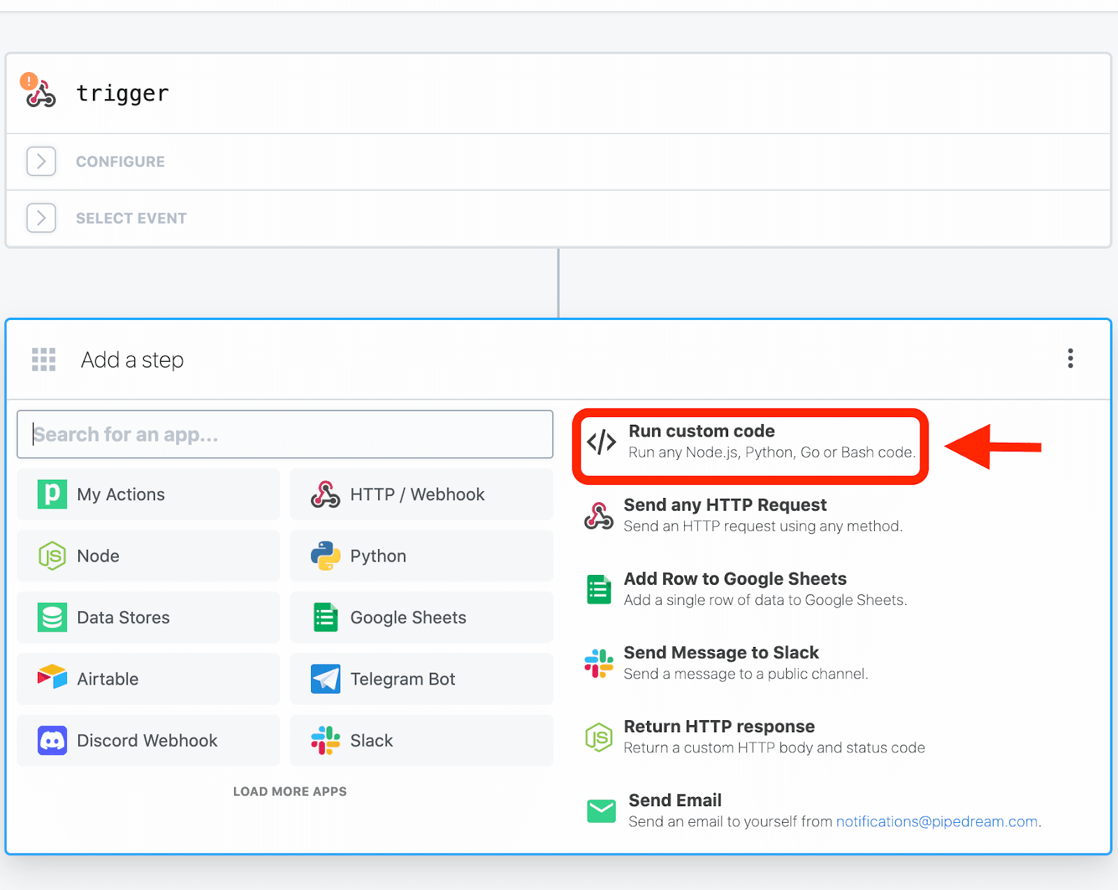 Adding a custom code step