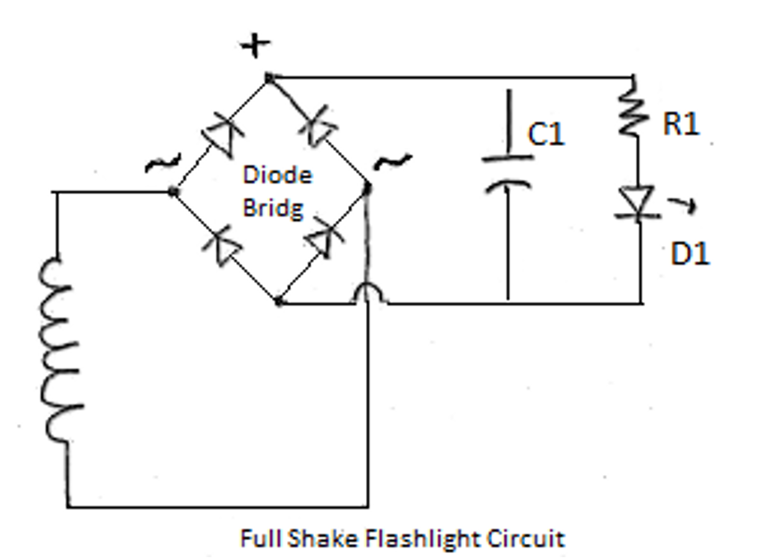 A circuit diagram for a shake flashlight