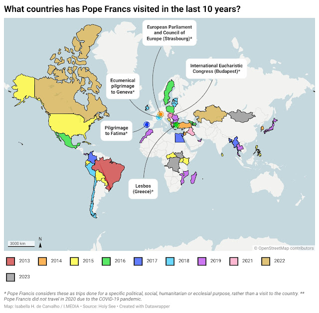Bản đồ: Đức Phanxicô tới quốc gia thứ 7 chưa từng được một vị giáo hoàng nào đến thăm trước đây