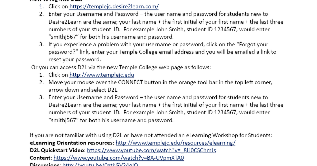 New Student Orientation Link and How to Log into D2L.DOCX