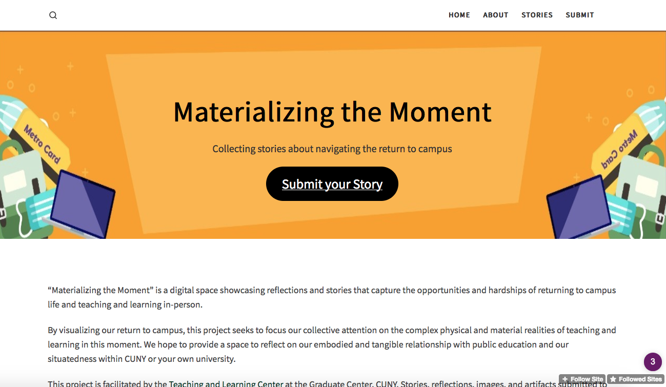 screenshot of banner from Materializing the Moment site