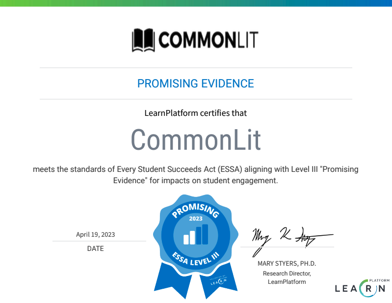 Image of CommonLit ESSA certification