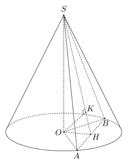 Cắt hình nón (left( N right)) bởi mặt phẳng (left( alpha right)) đi qua đỉnh và có khoảng cách đến tâm (O) của đường tròn đáy là (frac{{3a}}{2}) ta được thiết diện là tam giác đều cạnh (4a). Thể tích của (left( N right)) bằng</p> 1