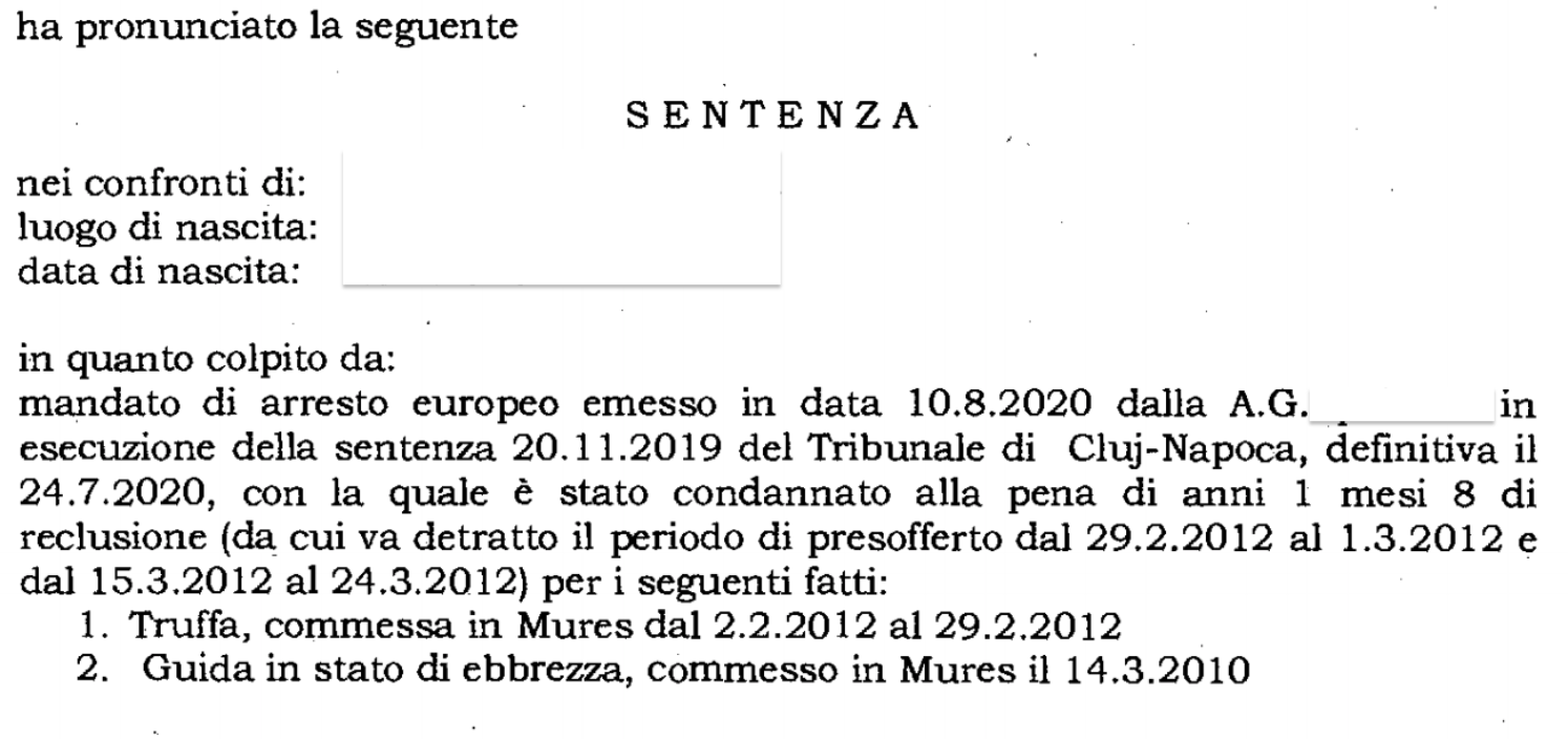 Mandato di Cattura Romania: la sentenza.