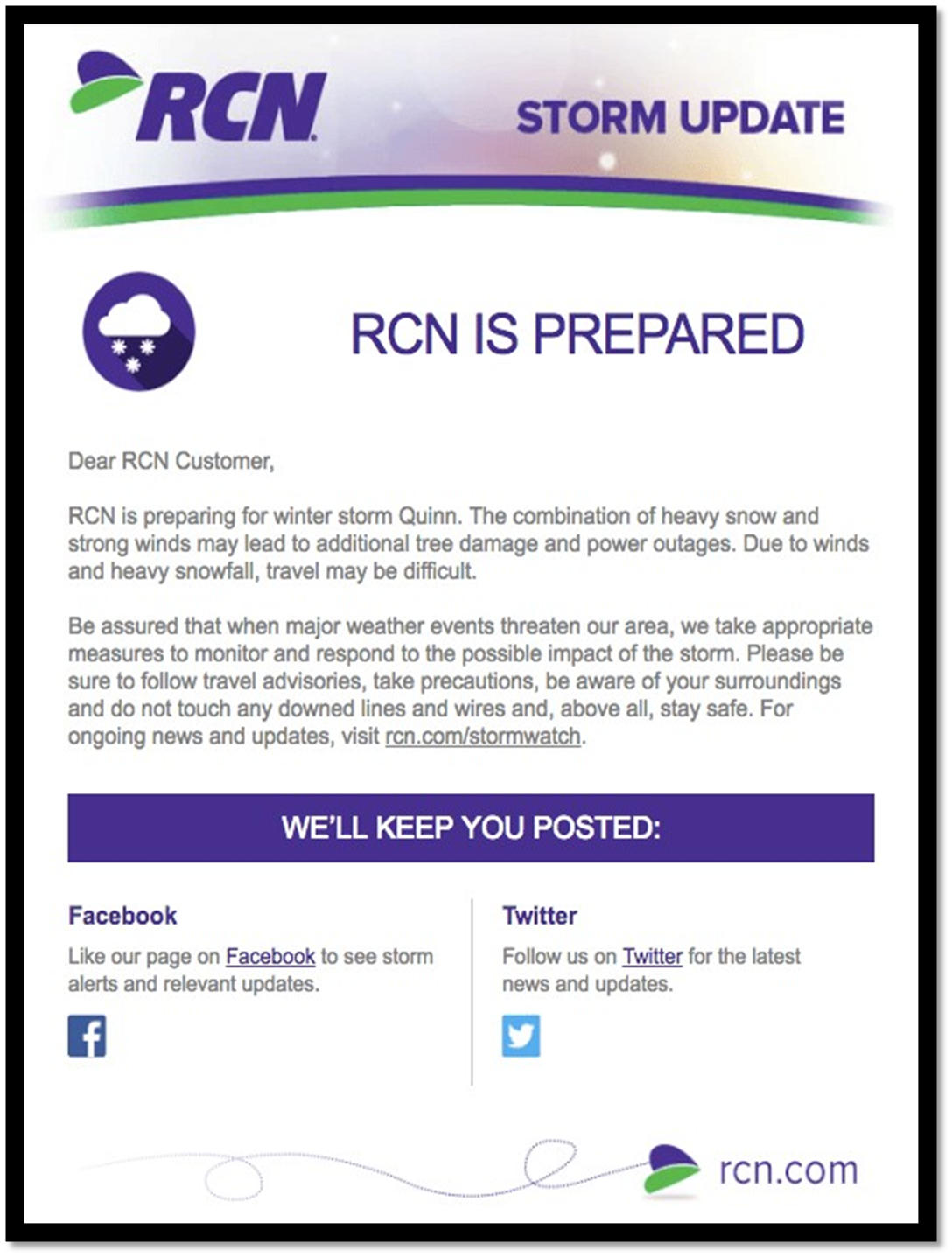Update email template By RCN to their customers 