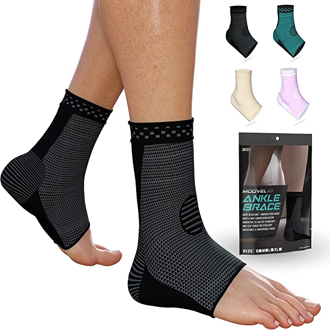 MODVEL 2 Pack Ankle Brace Compression Sleeve | Injury Recovery, Joint Pain | FSA or HSA eligible | Achilles Tendon Support, Plantar Fasciitis Foot Socks with Arch Support