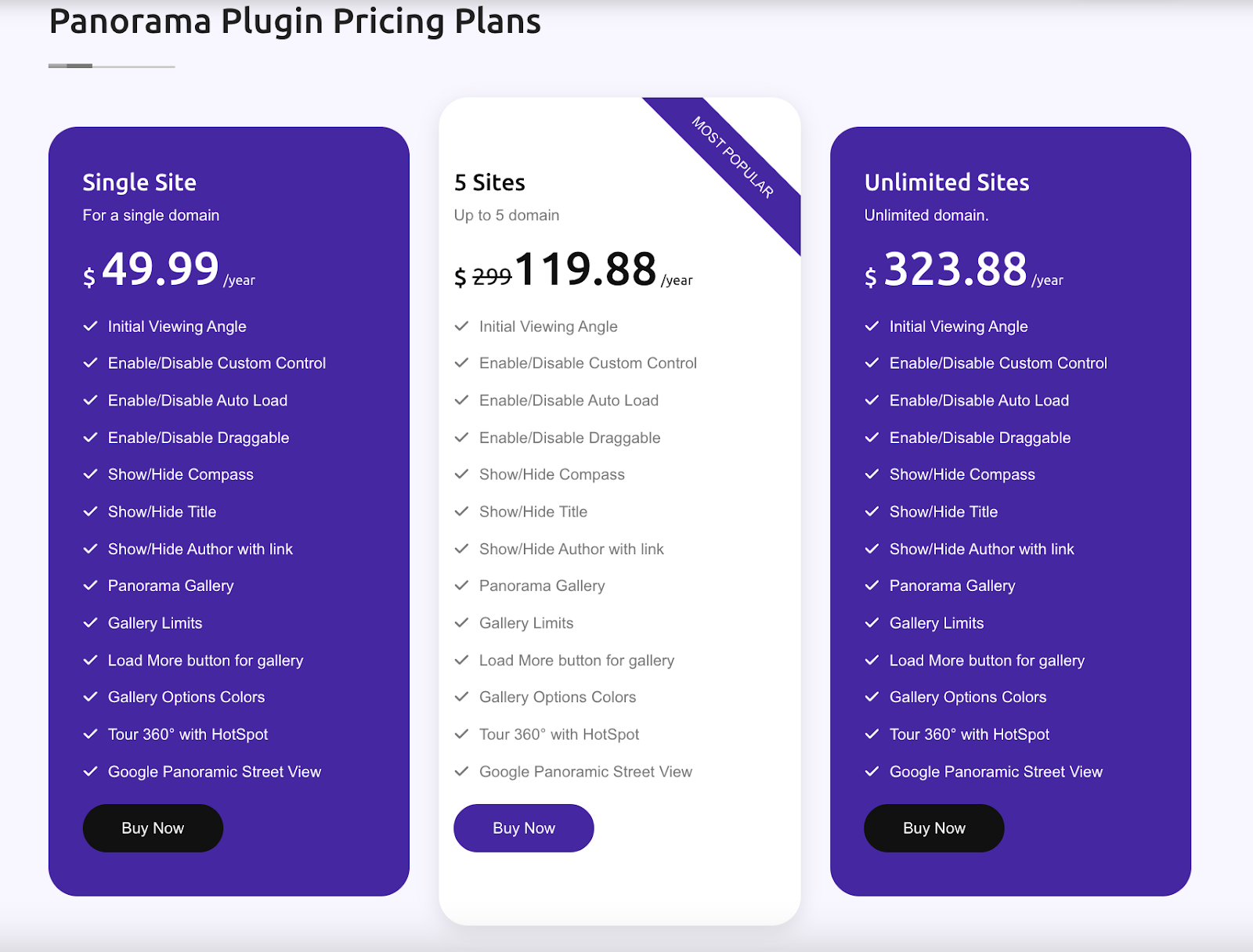 Panorama plugin pricing