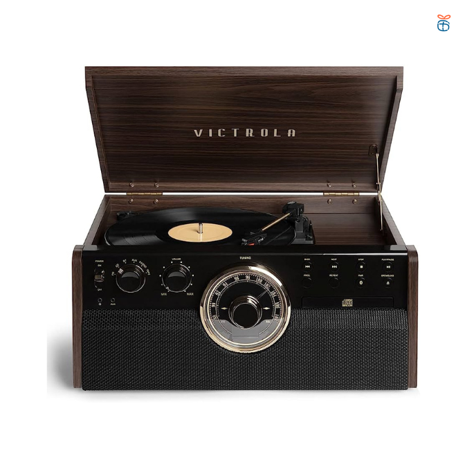 Victrola Empire Signature 6-in-1 Wood Mid-Century Modern Bluetooth Record Player