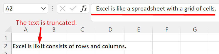 Wrap Text in Excel - Text is truncated if there's no space or the next cell is occupied