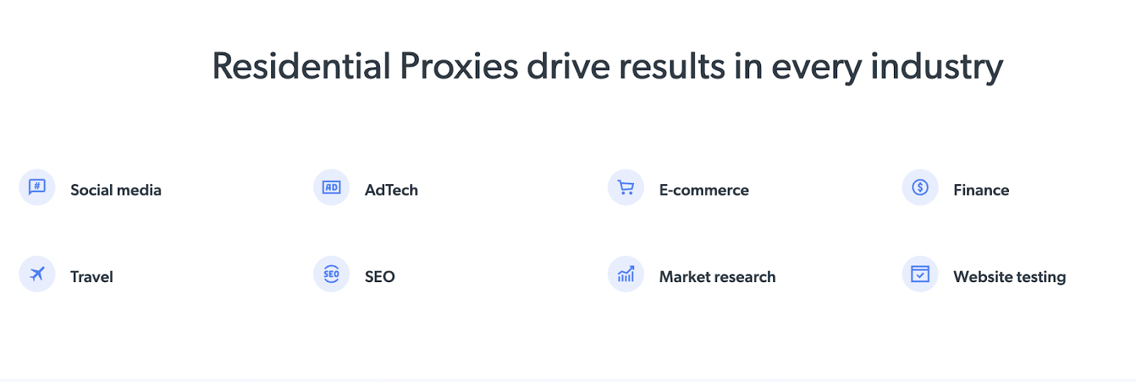 Bright Data's residential proxies can be used for a variety of purposes in web scraping projects such as sales, marketing, finance, travel etc.